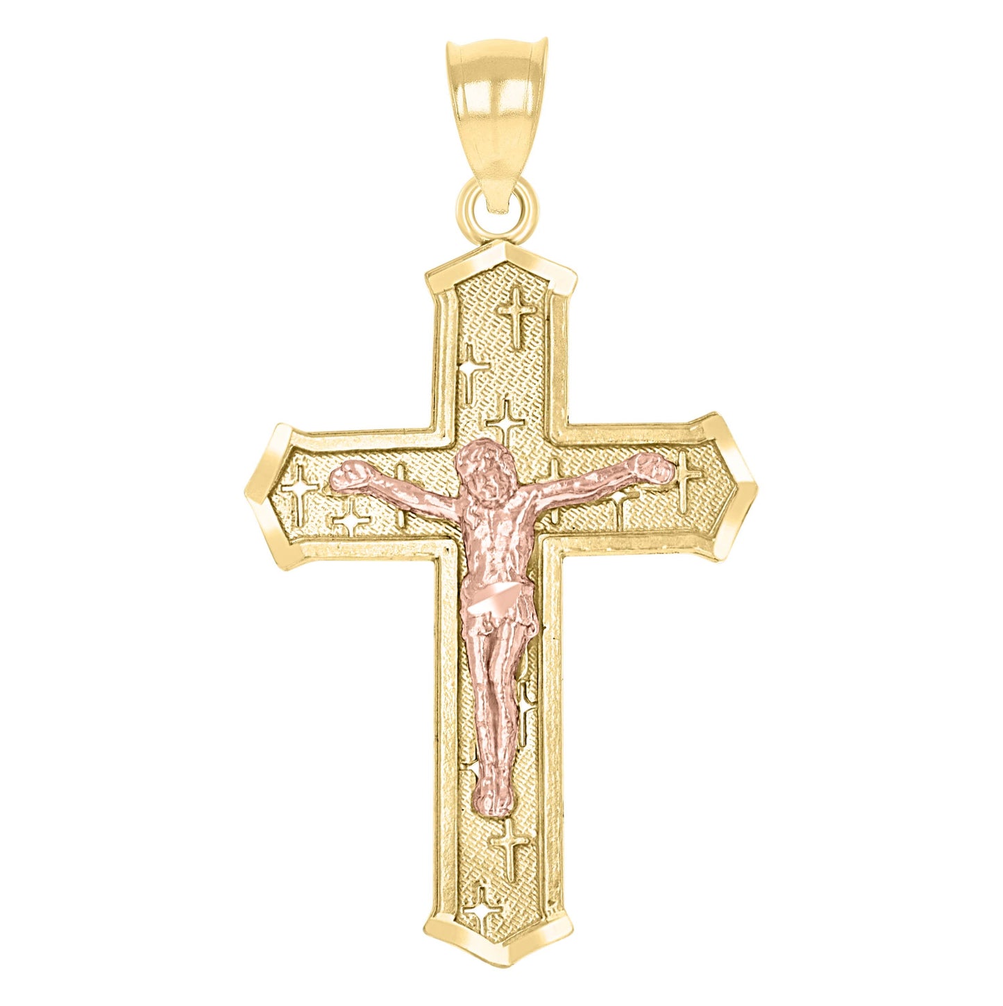 10K Two-Tone Gold Unisex Crucifix Cross Religious Charm Pendant