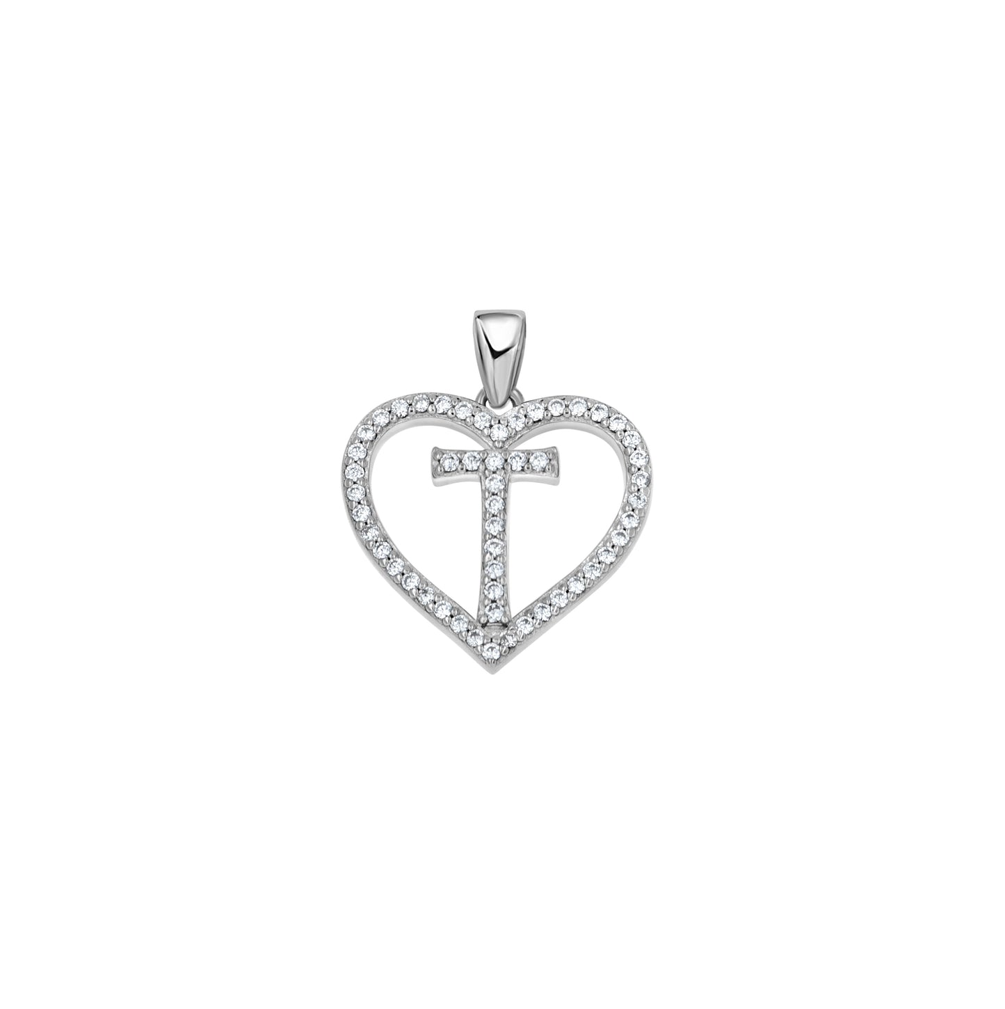 Sterling Silver Womens Cubic Zirconia Initial Letter Heart Charm Pendant