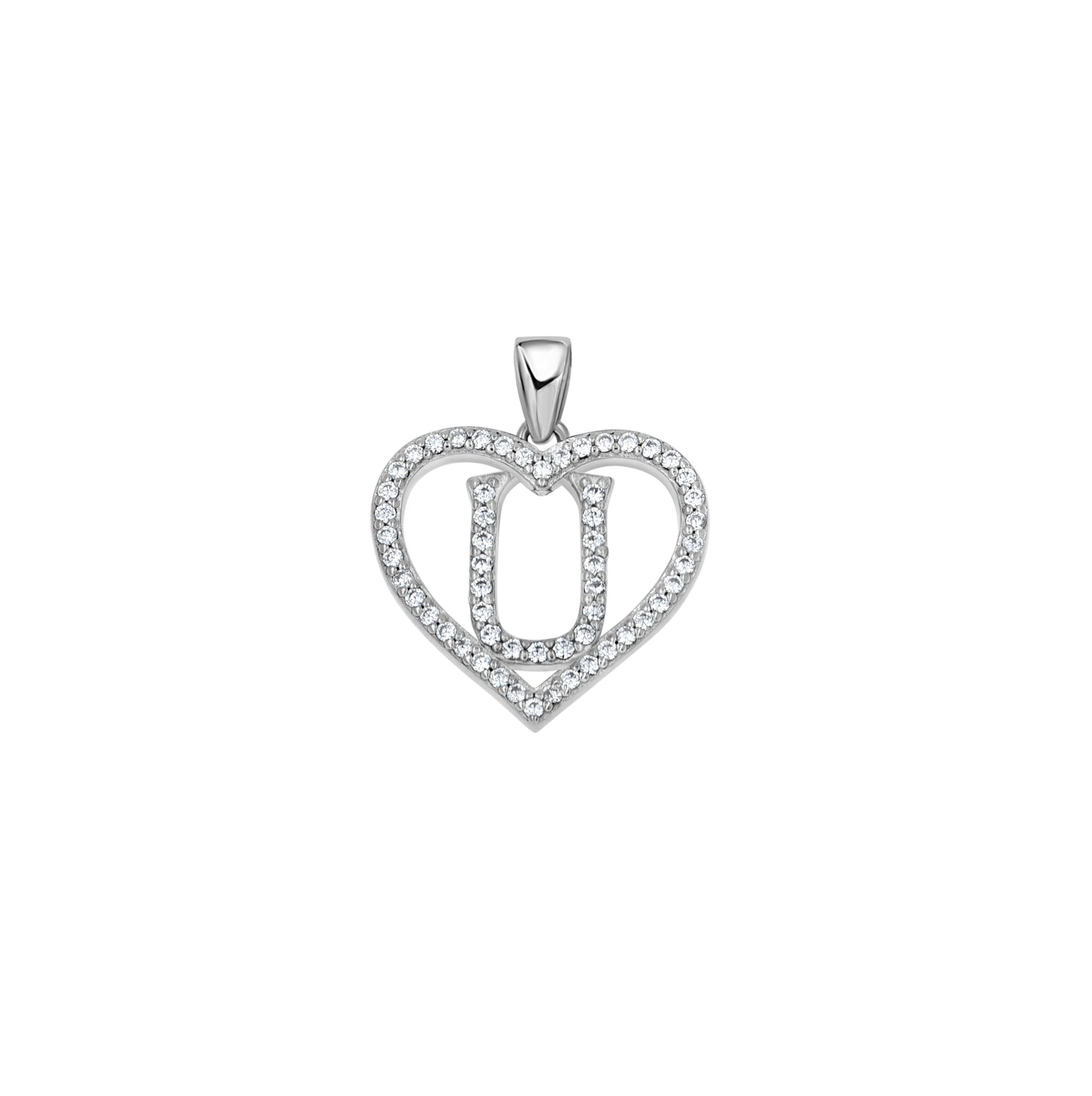 Sterling Silver Womens Cubic Zirconia Initial Letter Heart Charm Pendant