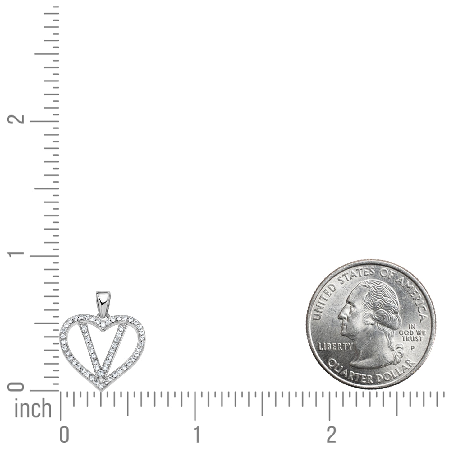 Sterling Silver Womens Cubic Zirconia Initial Letter Heart Charm Pendant