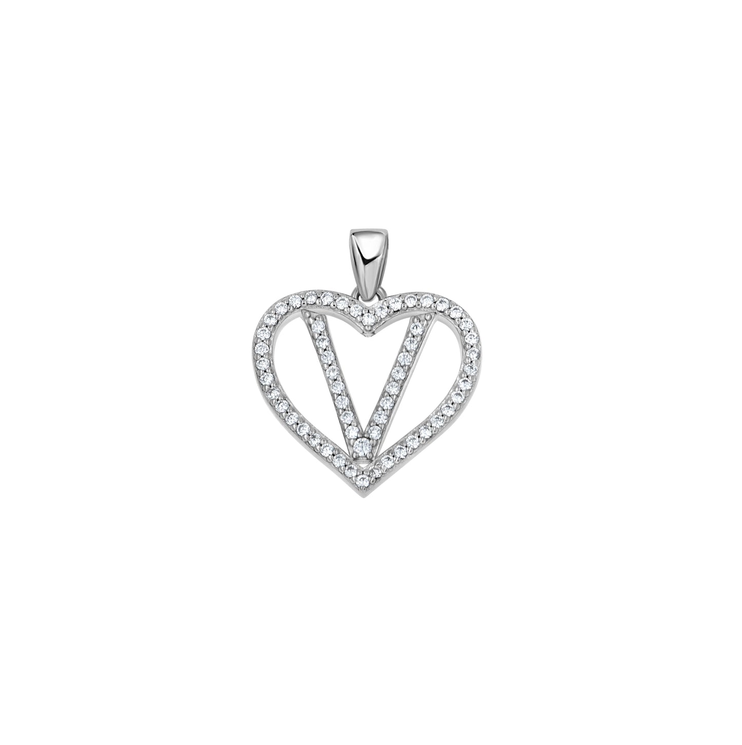 Sterling Silver Womens Cubic Zirconia Initial Letter Heart Charm Pendant