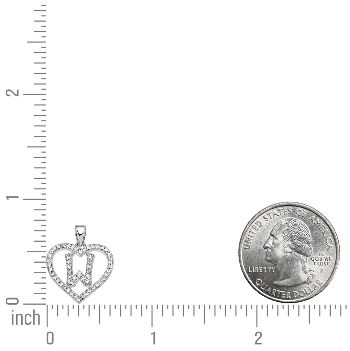 Sterling Silver Womens Cubic Zirconia Initial Letter Heart Charm Pendant