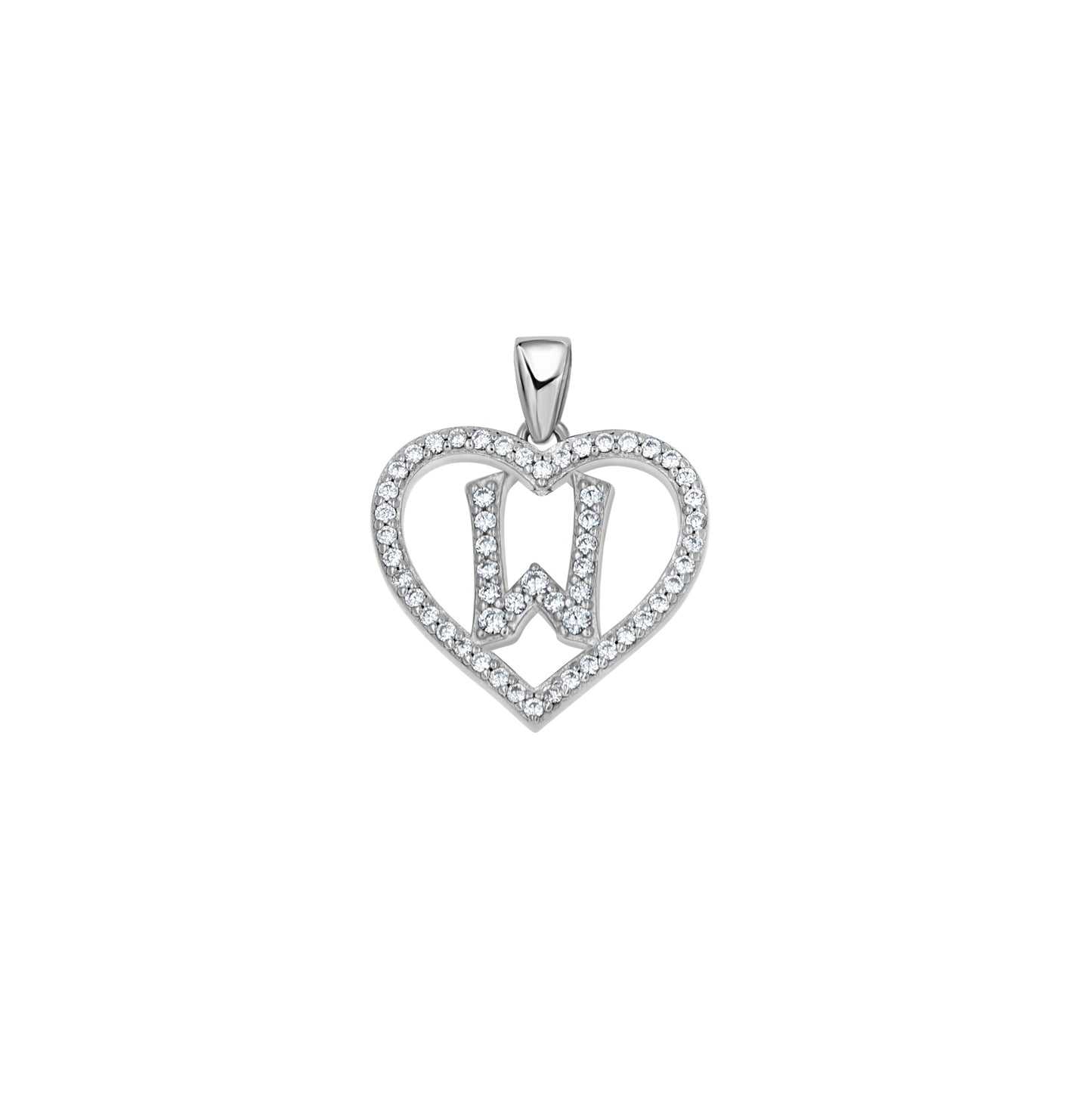Sterling Silver Womens Cubic Zirconia Initial Letter Heart Charm Pendant