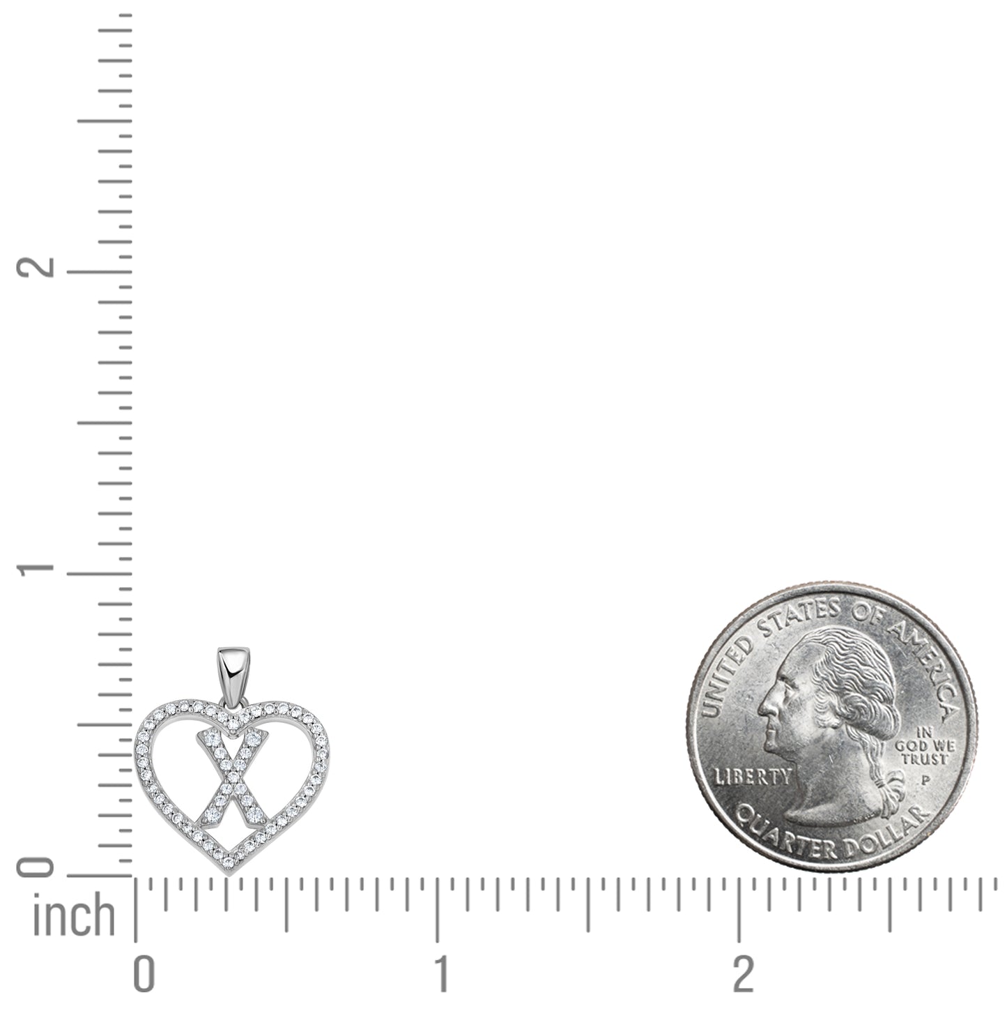Sterling Silver Womens Cubic Zirconia Initial Letter Heart Charm Pendant