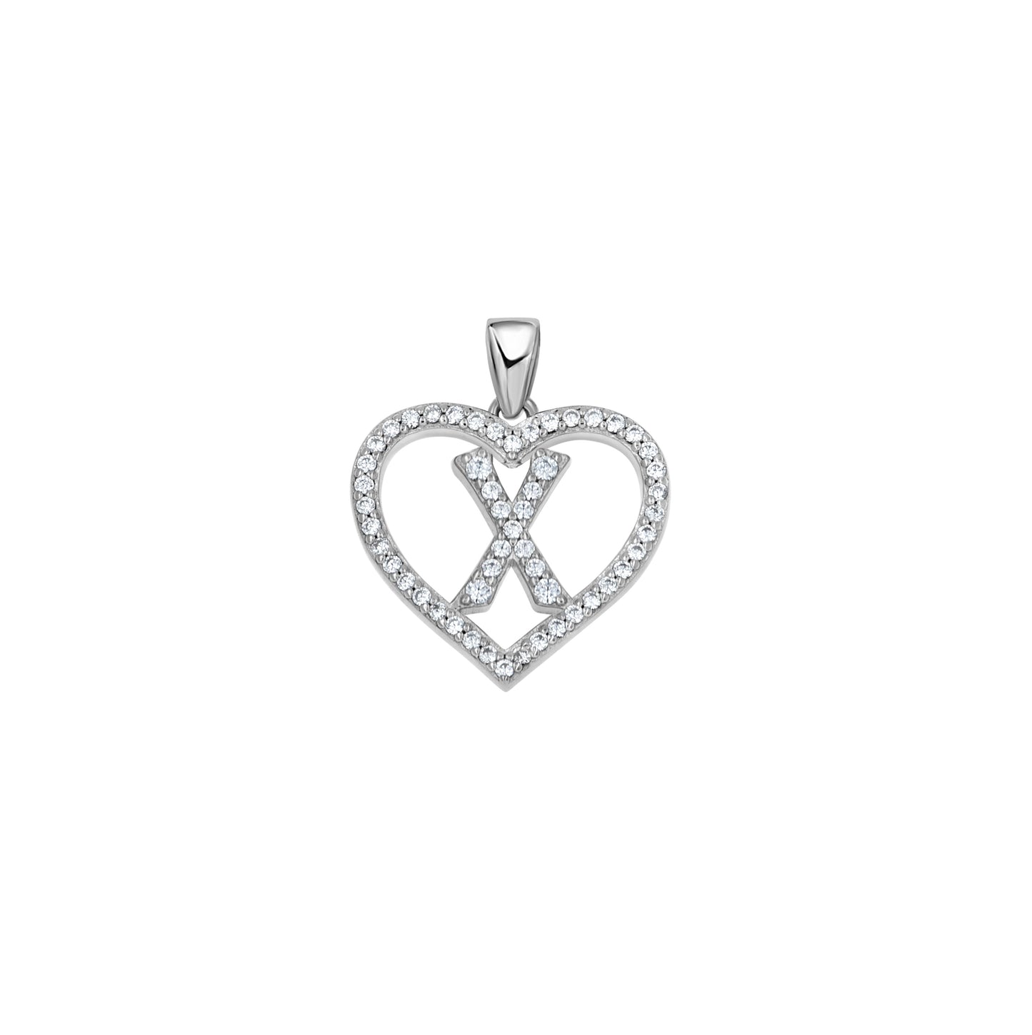 Sterling Silver Womens Cubic Zirconia Initial Letter Heart Charm Pendant