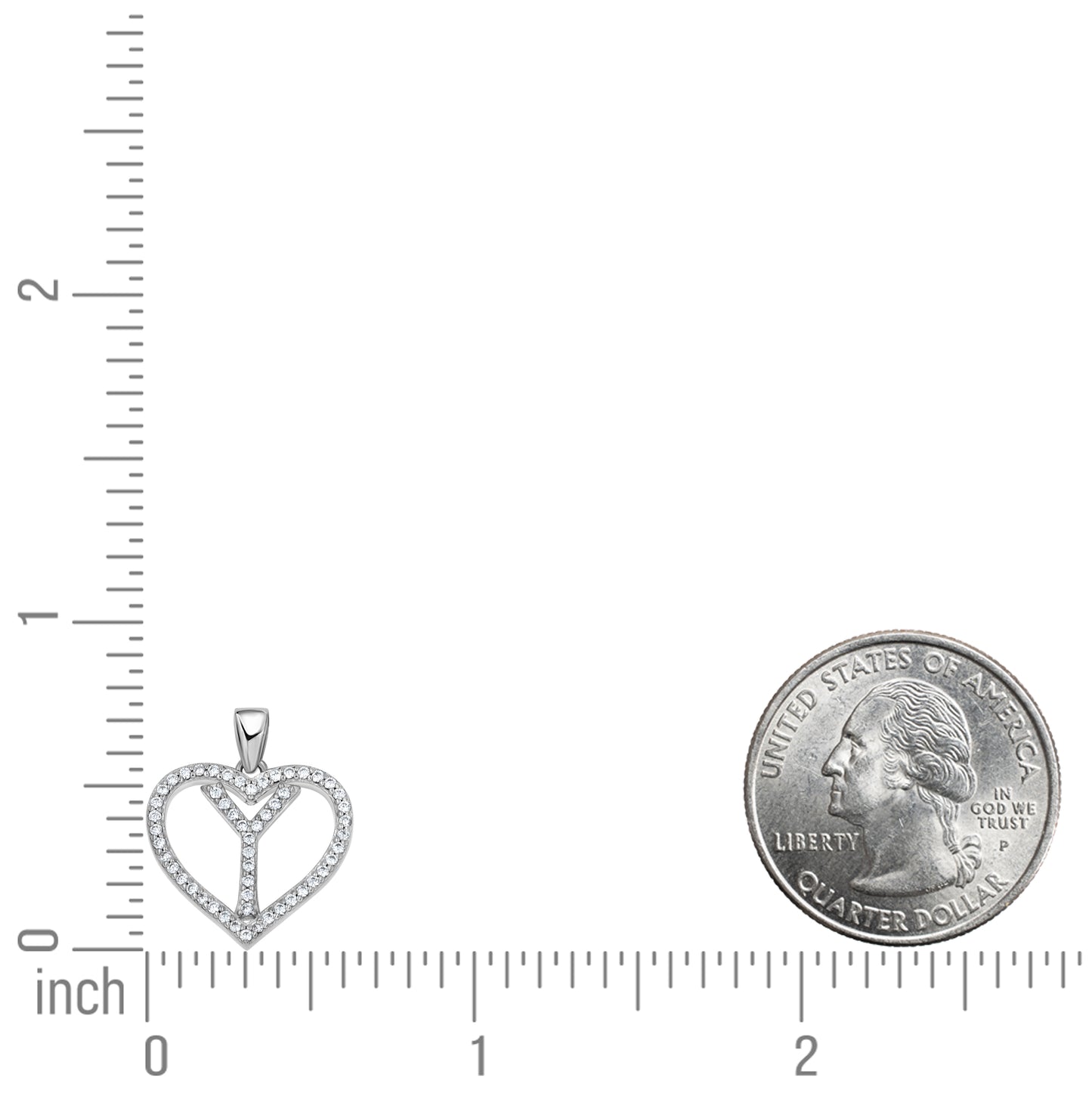 Sterling Silver Womens Cubic Zirconia Initial Letter Heart Charm Pendant