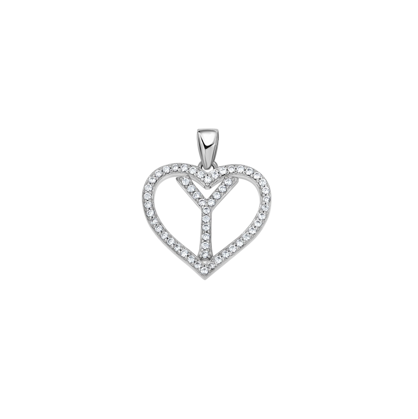 Sterling Silver Womens Cubic Zirconia Initial Letter Heart Charm Pendant