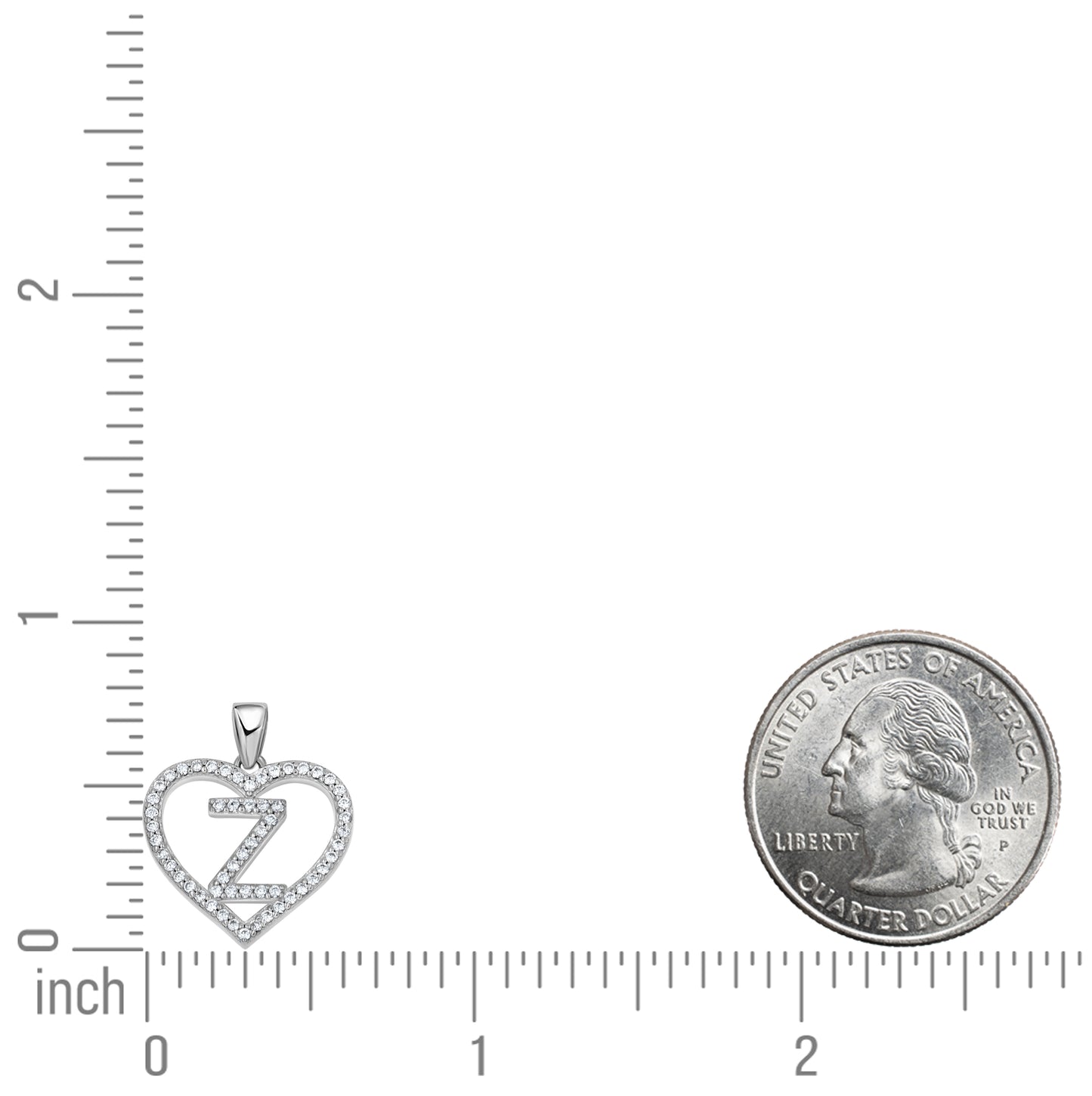 Sterling Silver Womens Cubic Zirconia Initial Letter Heart Charm Pendant