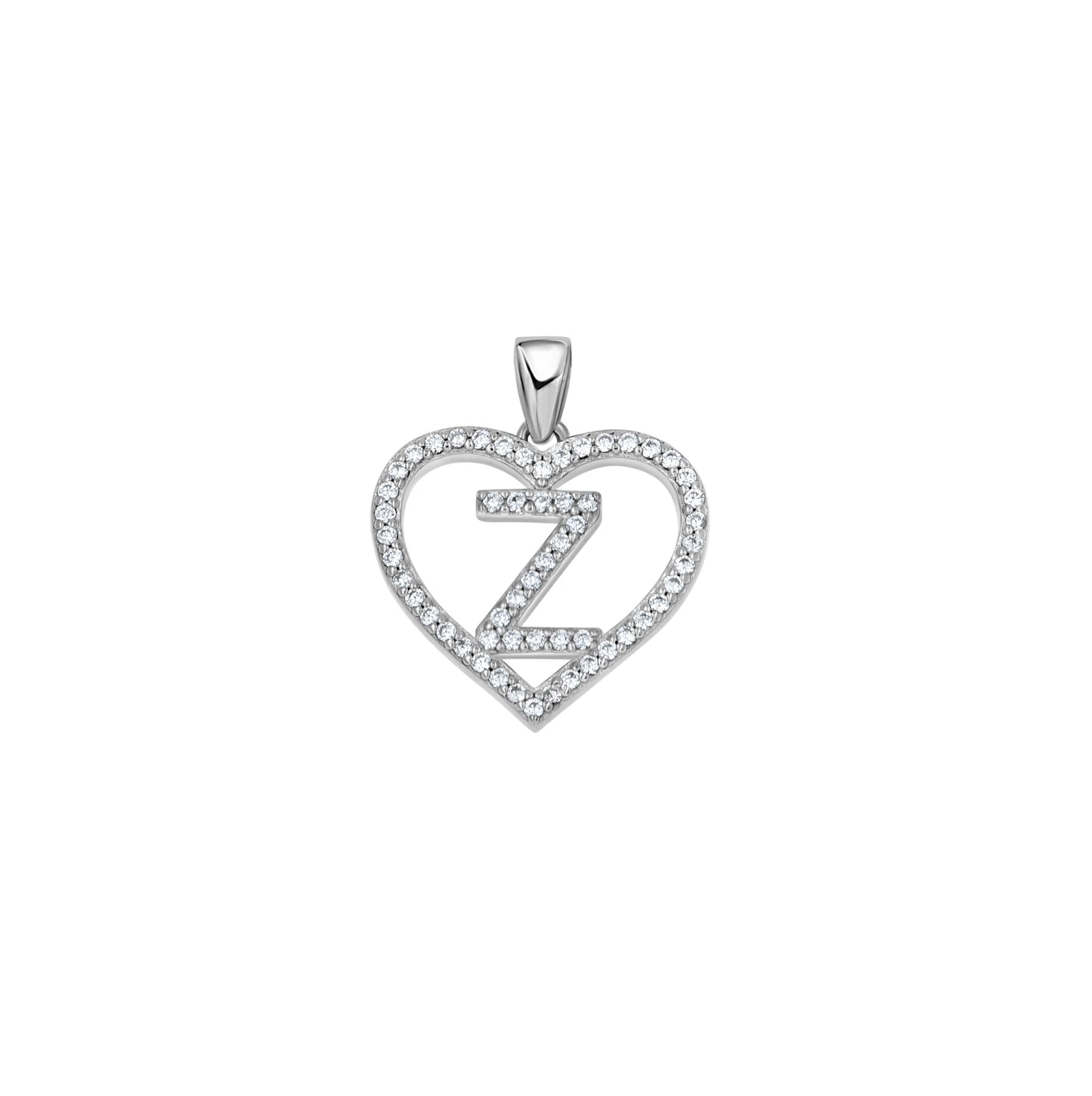 Sterling Silver Womens Cubic Zirconia Initial Letter Heart Charm Pendant