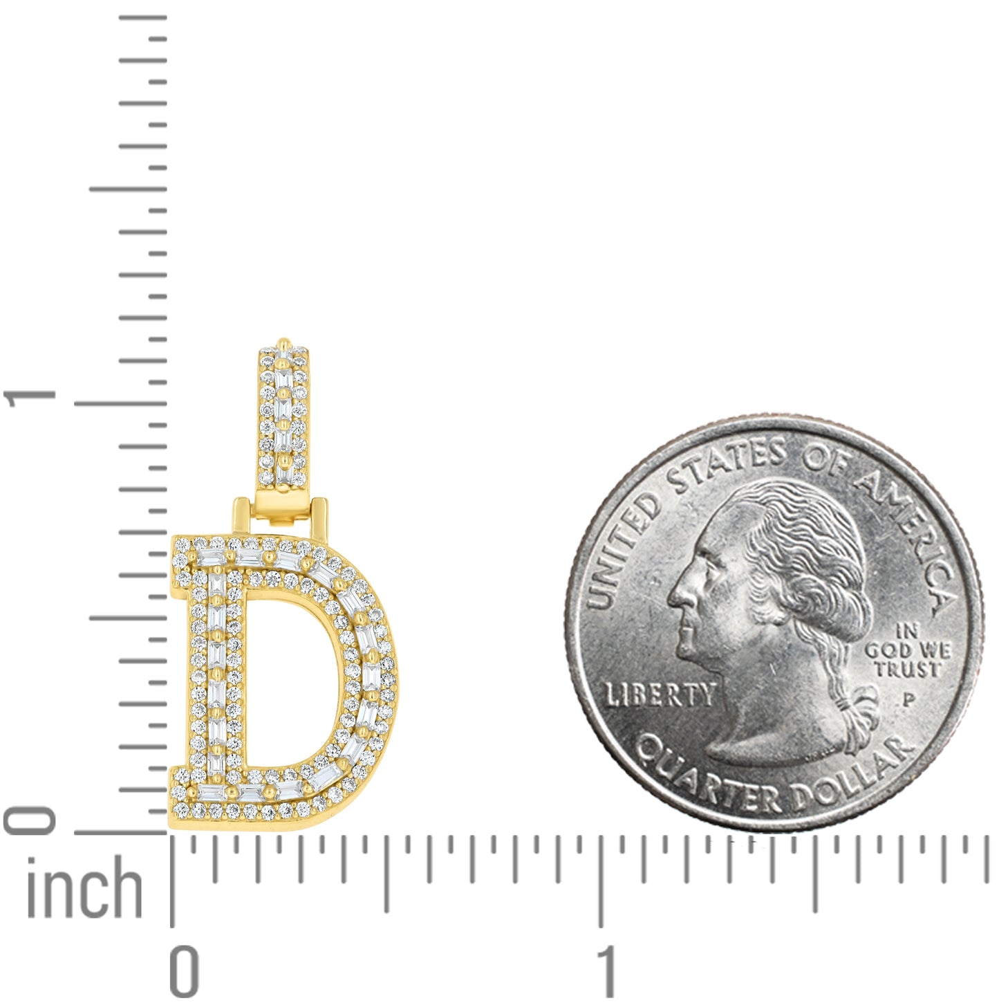 Sterling Silver Yellow-Tone Unisex Baguette Round Moissanite Initial Alphabet Charm Pendant