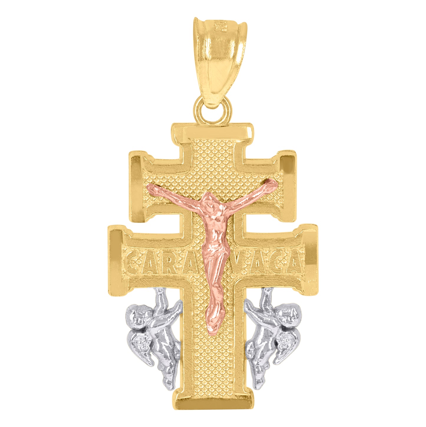 10K Tri-Color Gold Mens Women Caravaca Crucifix Religious Charm Pendant