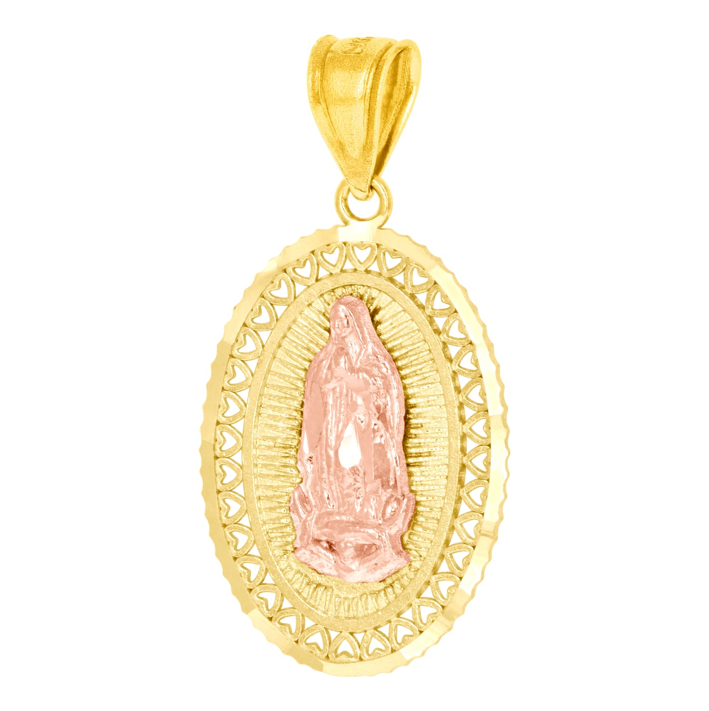 10K Yellow Gold Unisex Lady Of Guadalupe Religious Charm Pendant