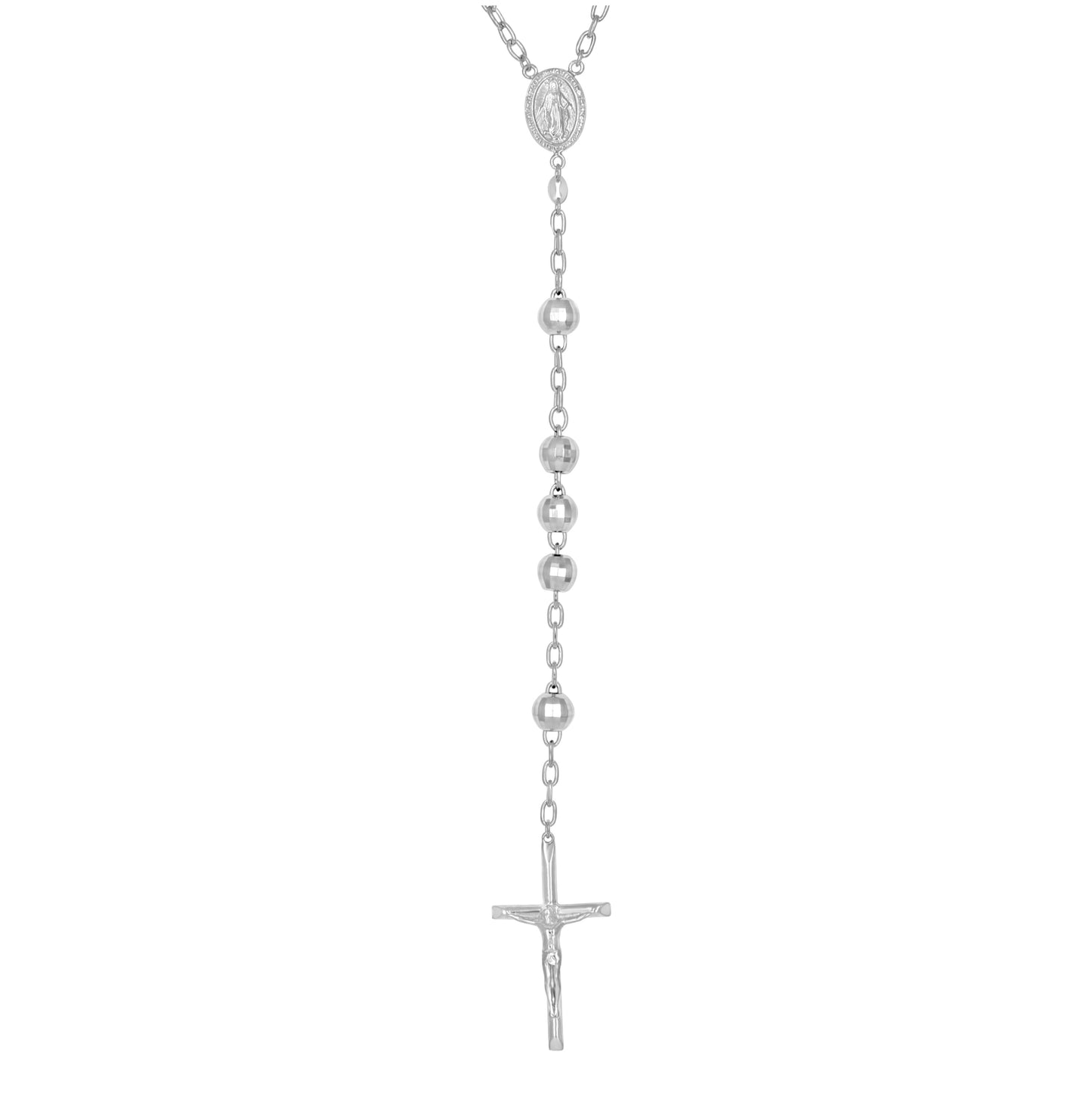 Sterling Silver Or Yellow-Tone Or Rhodium Plated Unisex Guadalupe Crucifix Cross Religious Rosary Necklace