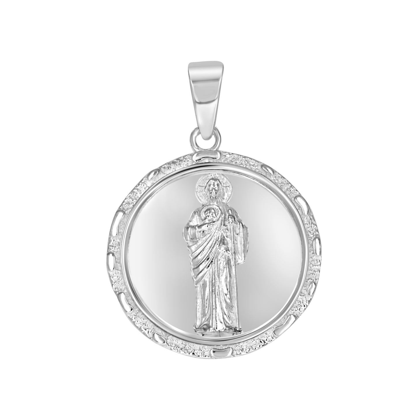 Sterling Silver Unisex Round St. Jude Religious Pendant