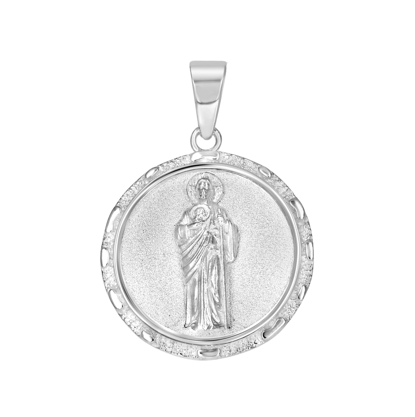 Sterling Silver Unisex Round St. Jude Religious Pendant
