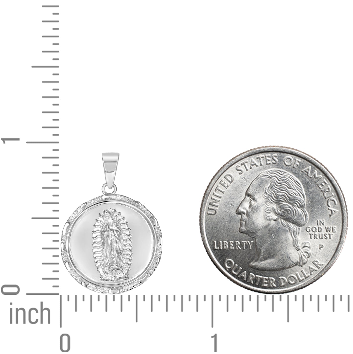 Sterling Silver Unisex Round Guadalupe Religious Pendant