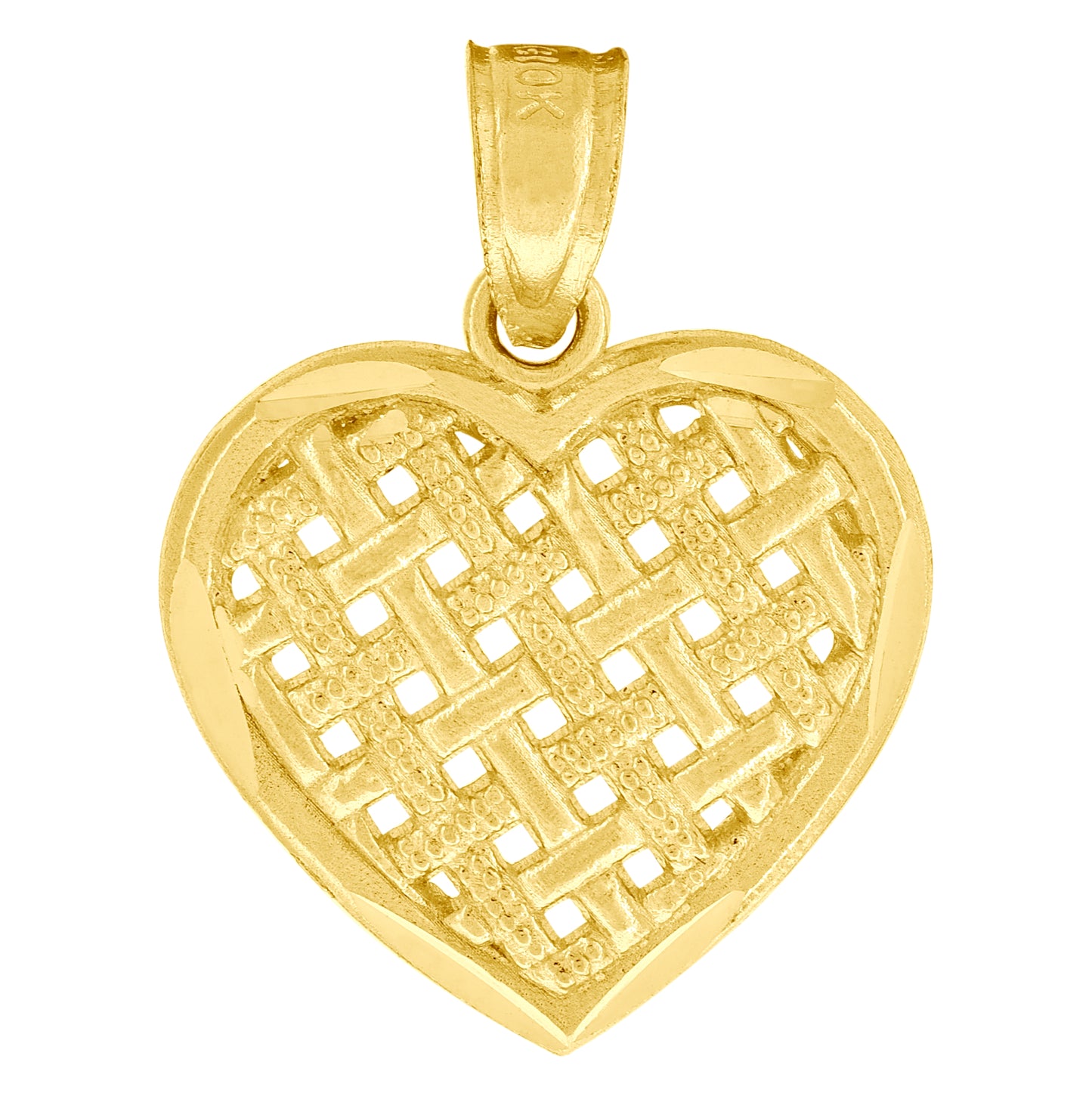 10K Yellow Gold Diamond-Cut Unisex Heart Charm Pendant