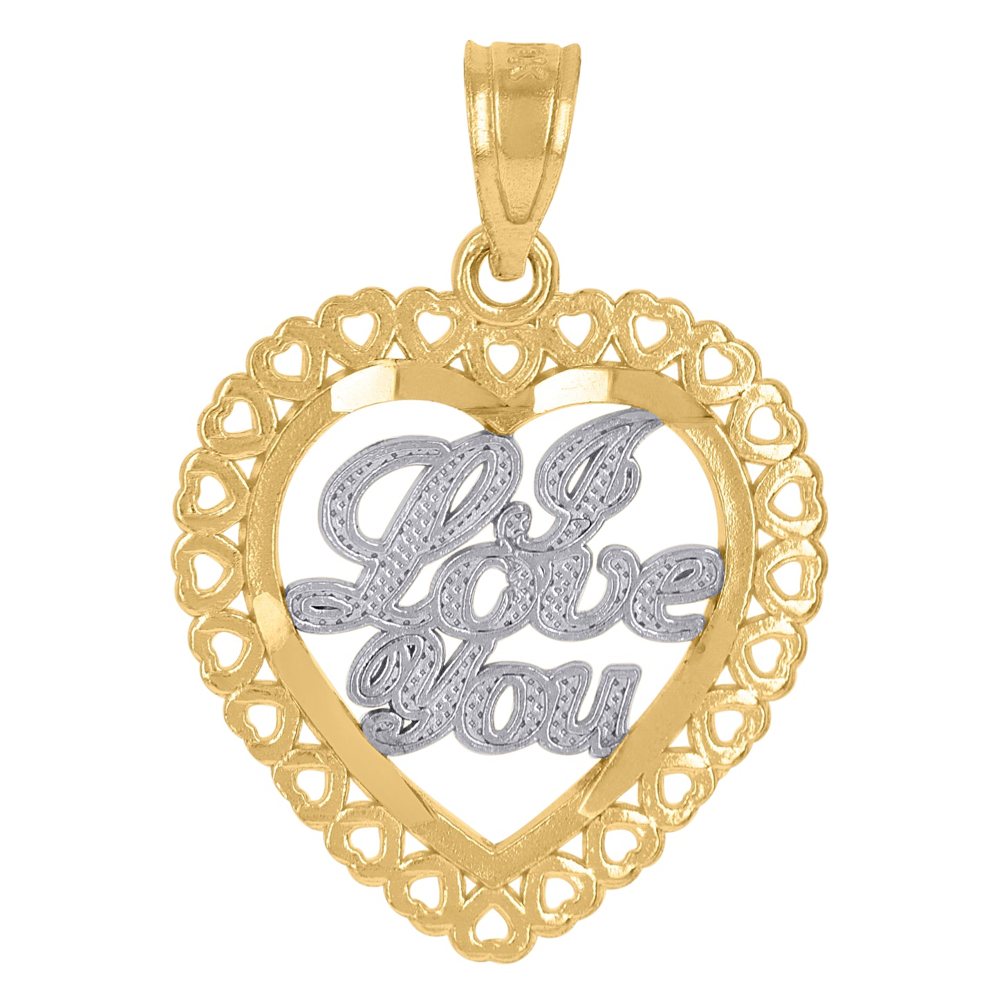 10K Yellow Gold Unisex I Love You Heart Charm Pendant