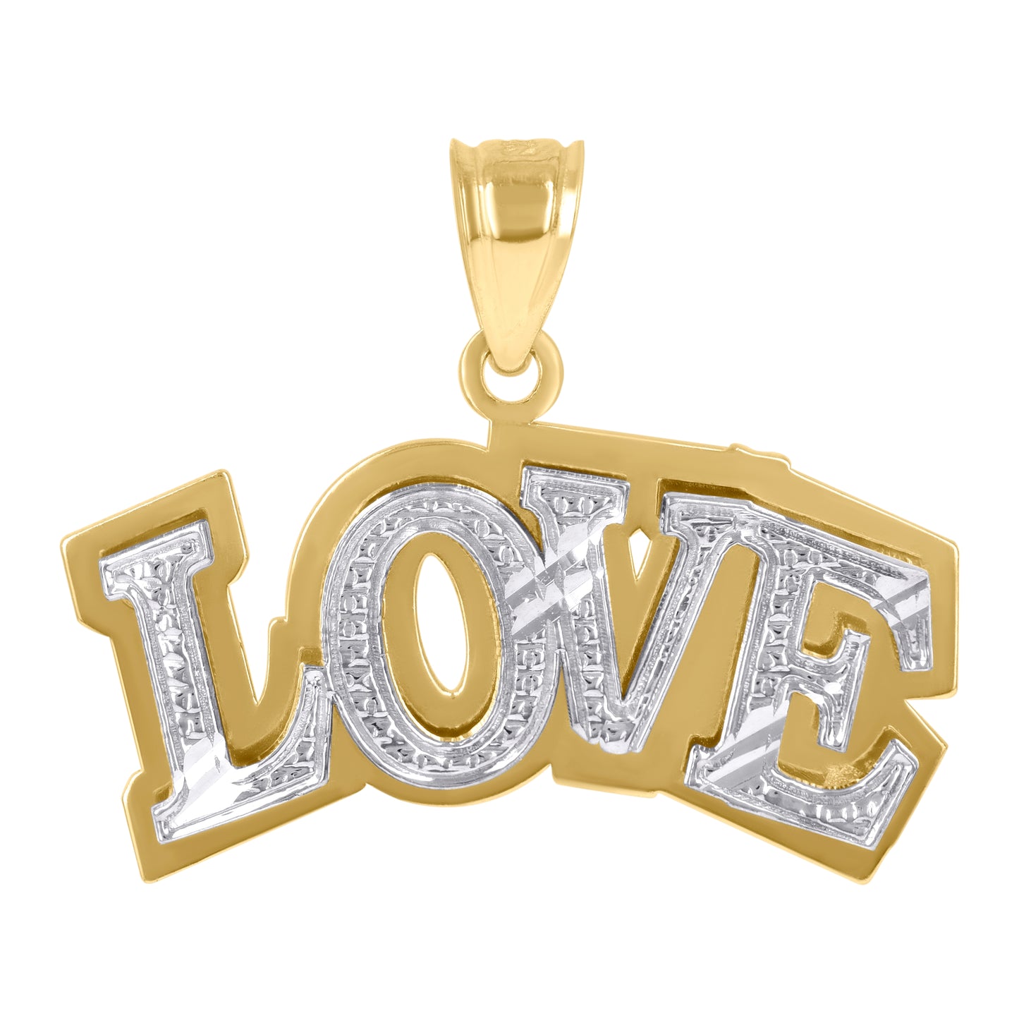 10K Two-Tone Gold Mens Women Textured Love Charm Pendant