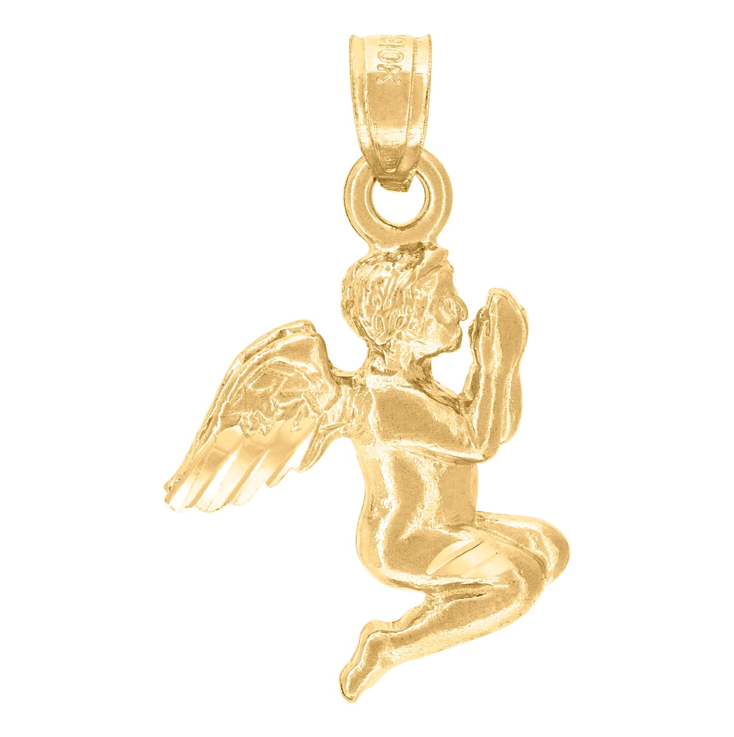 10K Yellow Gold Unisex Praying Angel Religious Charm Pendant