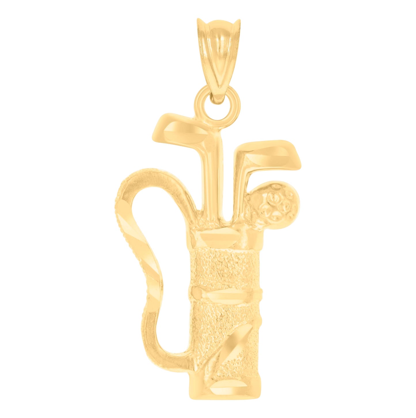 10K Yellow Gold Mens Diamond-Cut Golf Club Bag Charm Pendant