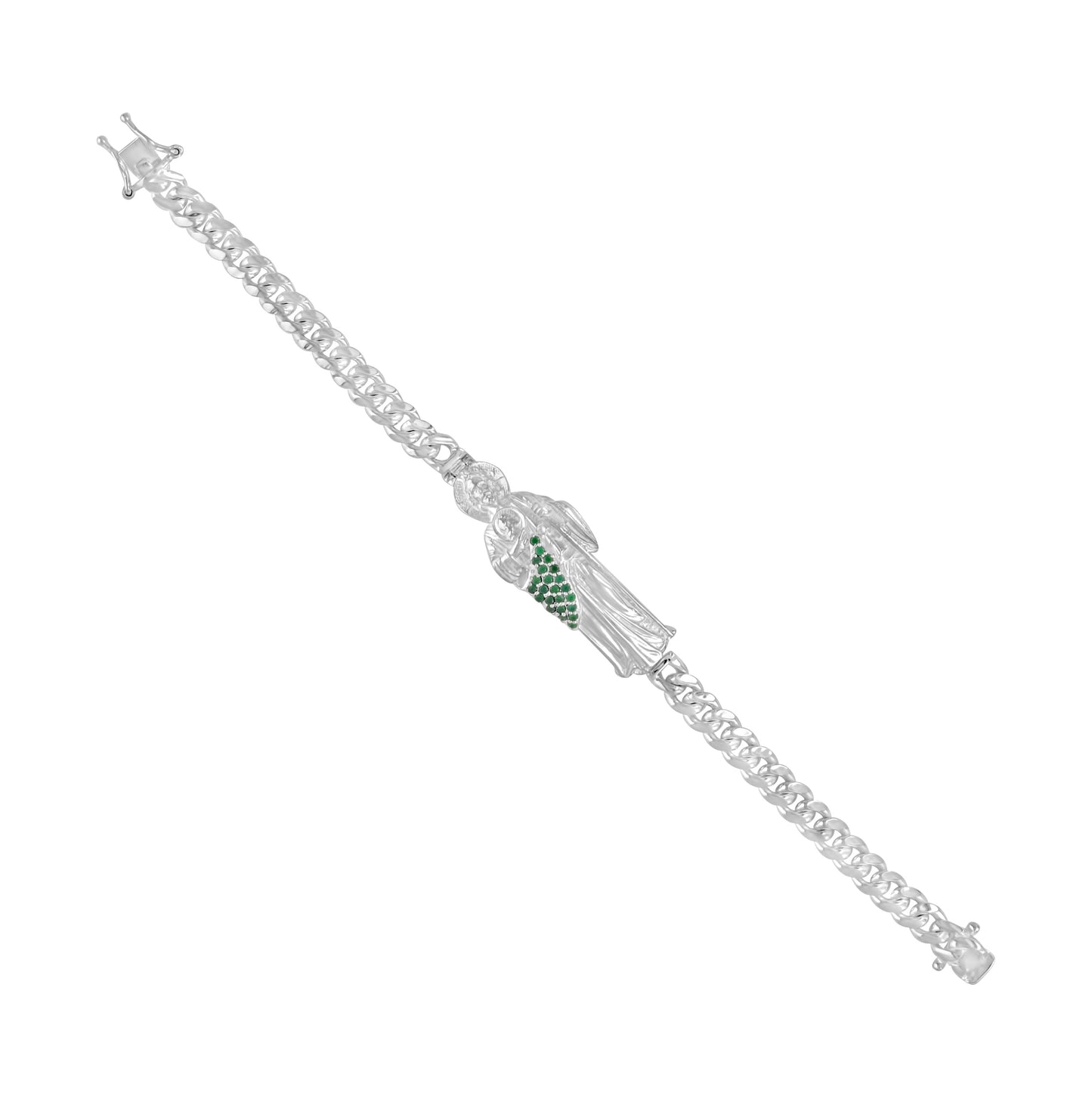 Sterling Silver Unisex Cubic-Zirconia St. Jude Religious Charm Bracelet 7 Inches