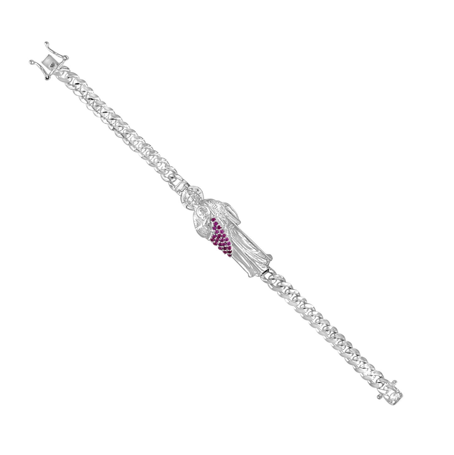 Sterling Silver Unisex Cubic-Zirconia St. Jude Religious Charm Bracelet 7 Inches