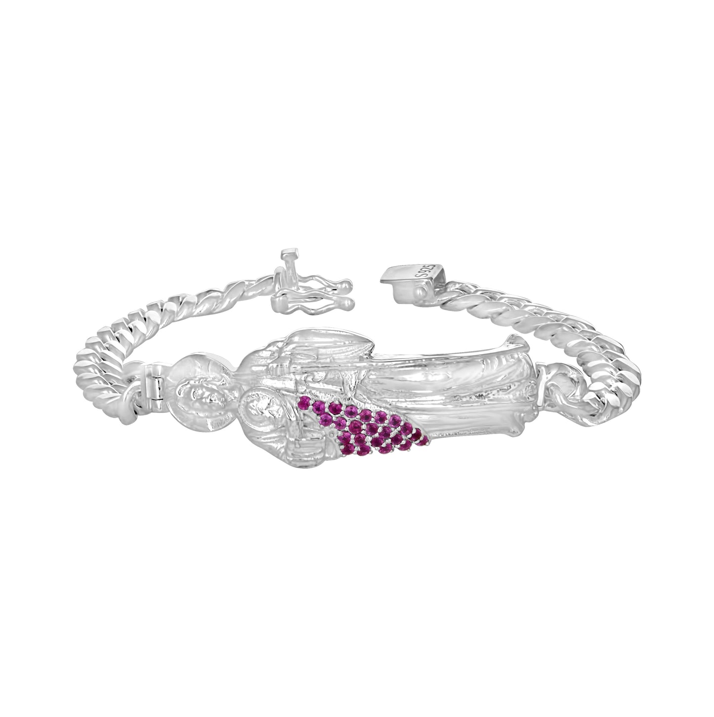 Sterling Silver Unisex Cubic-Zirconia St. Jude Religious Charm Bracelet 7 Inches