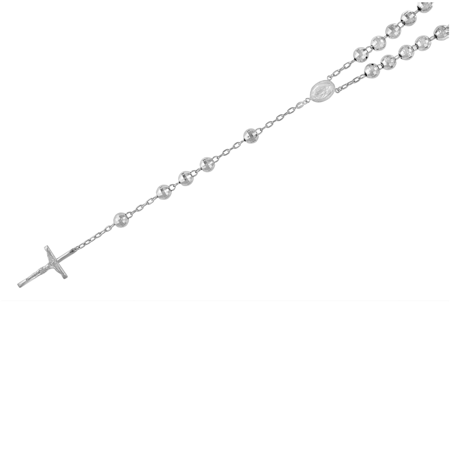 Sterling Silver Rhodium Plated Unisex Crucifix Cross Religious Rosary Necklace 8mm