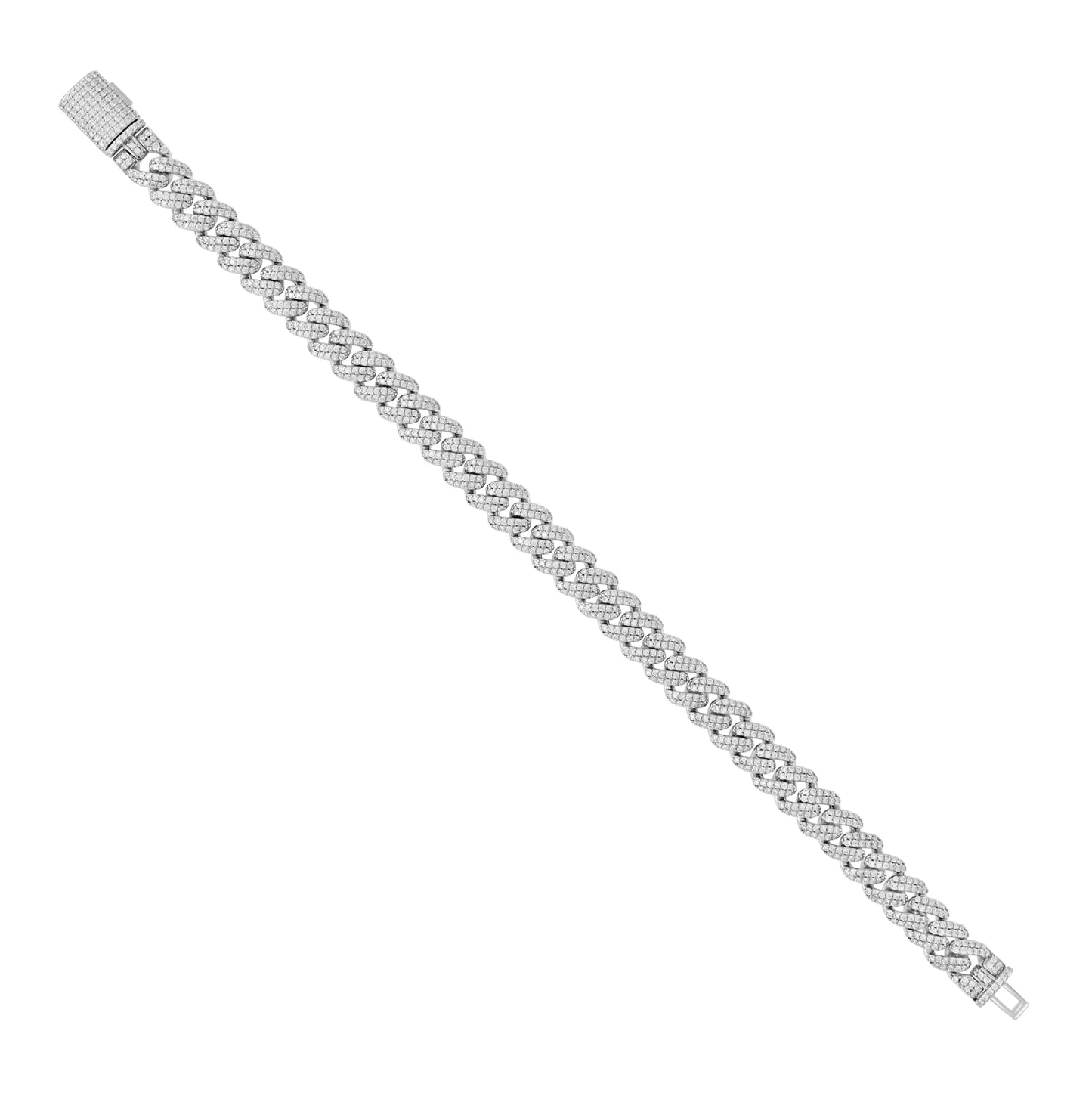 Sterling Silver Unisex Baguette Round Moissanite Cuban Chain Bracelet 8mm