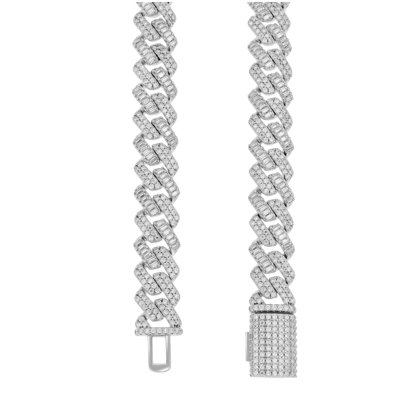 Sterling Silver Unisex Baguette Round Moissanite Cuban Chain Bracelet 10mm