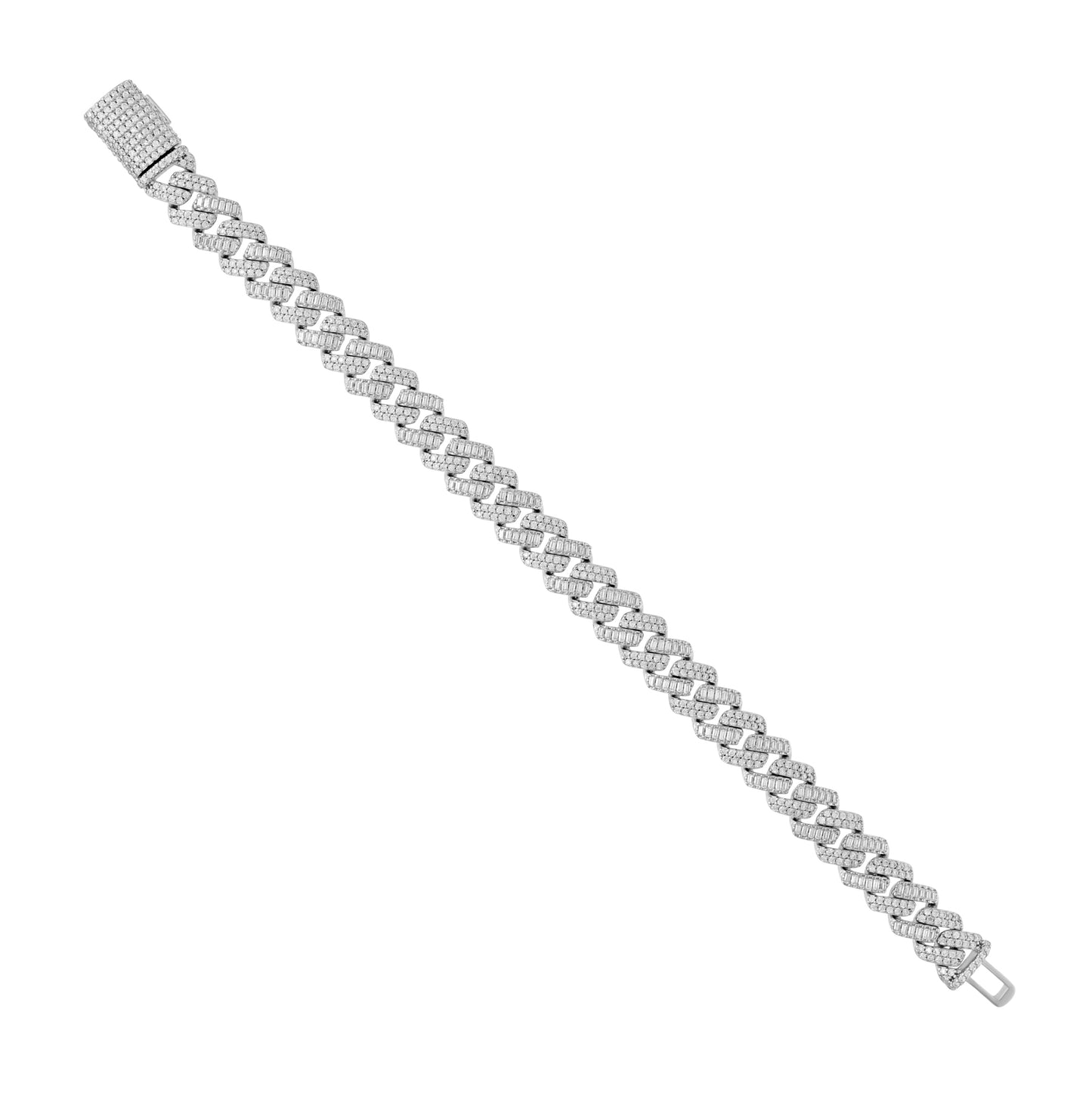 Sterling Silver Unisex Baguette Round Moissanite Cuban Chain Bracelet 10mm