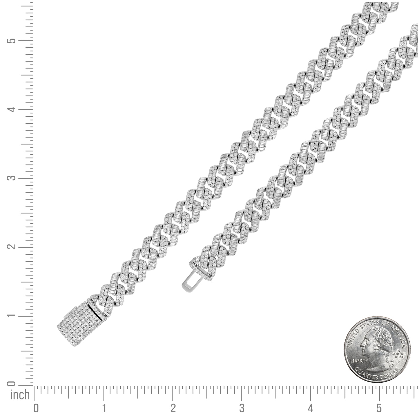 Sterling Silver Unisex Baguette Round Moissanite Cuban Chain Bracelet 10mm
