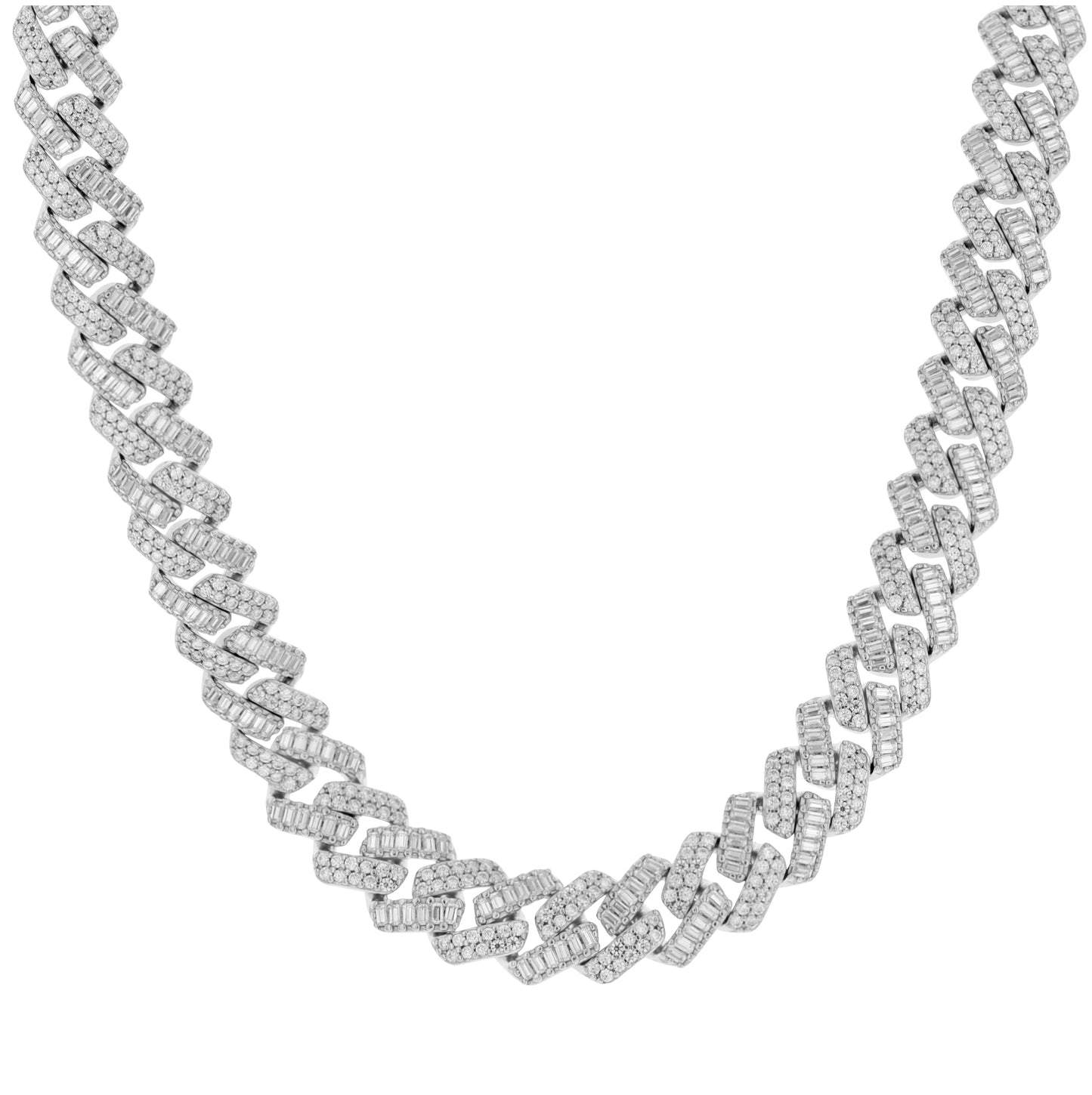 Sterling Silver Unisex Baguette Round Moissanite Cuban Chain Bracelet 10mm