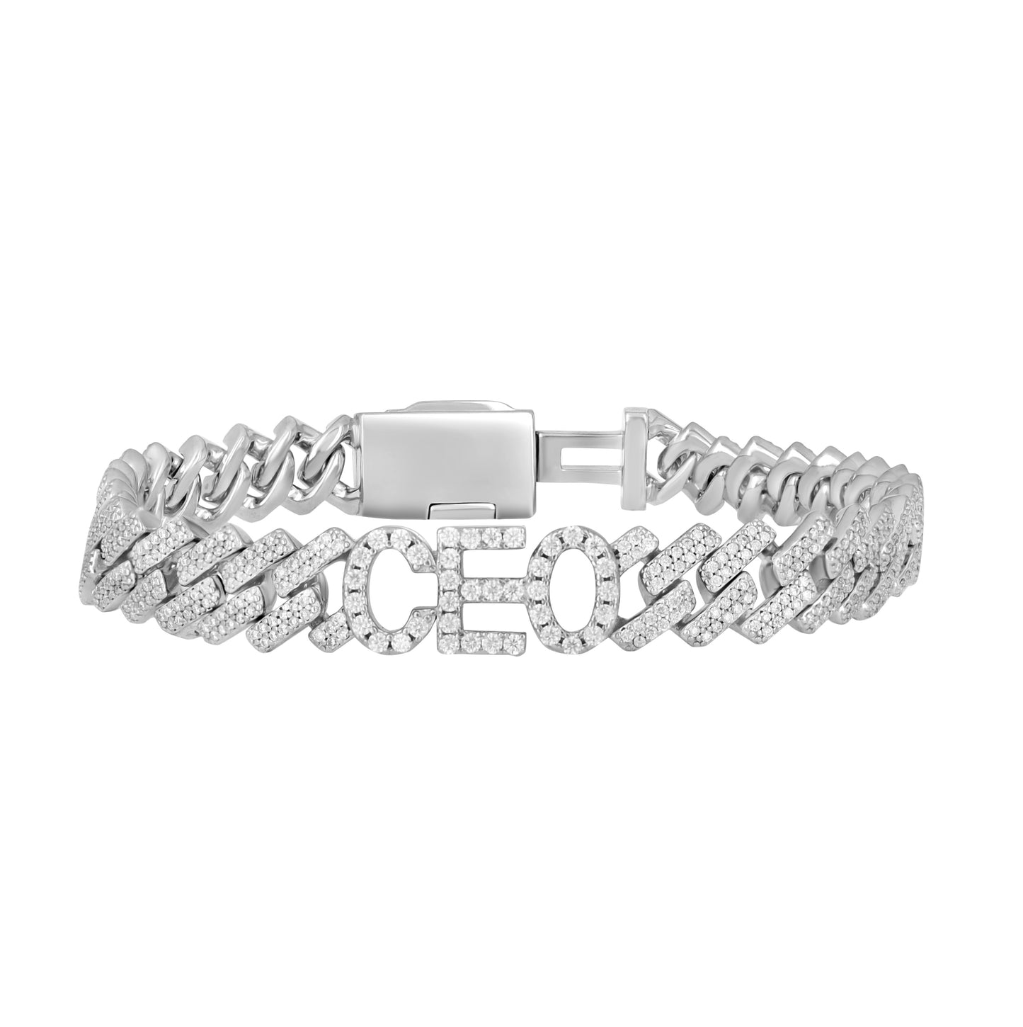 Sterling Silver Mens Moissanite CEO Cuban Chain Bracelet 10mm