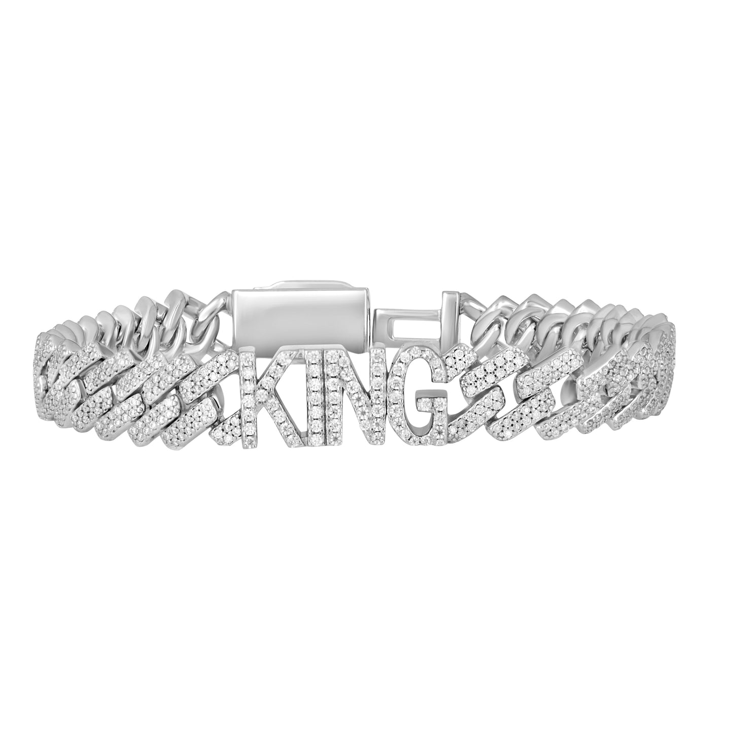 Sterling Silver Mens Moissanite KING Cuban Chain Bracelet 10mm