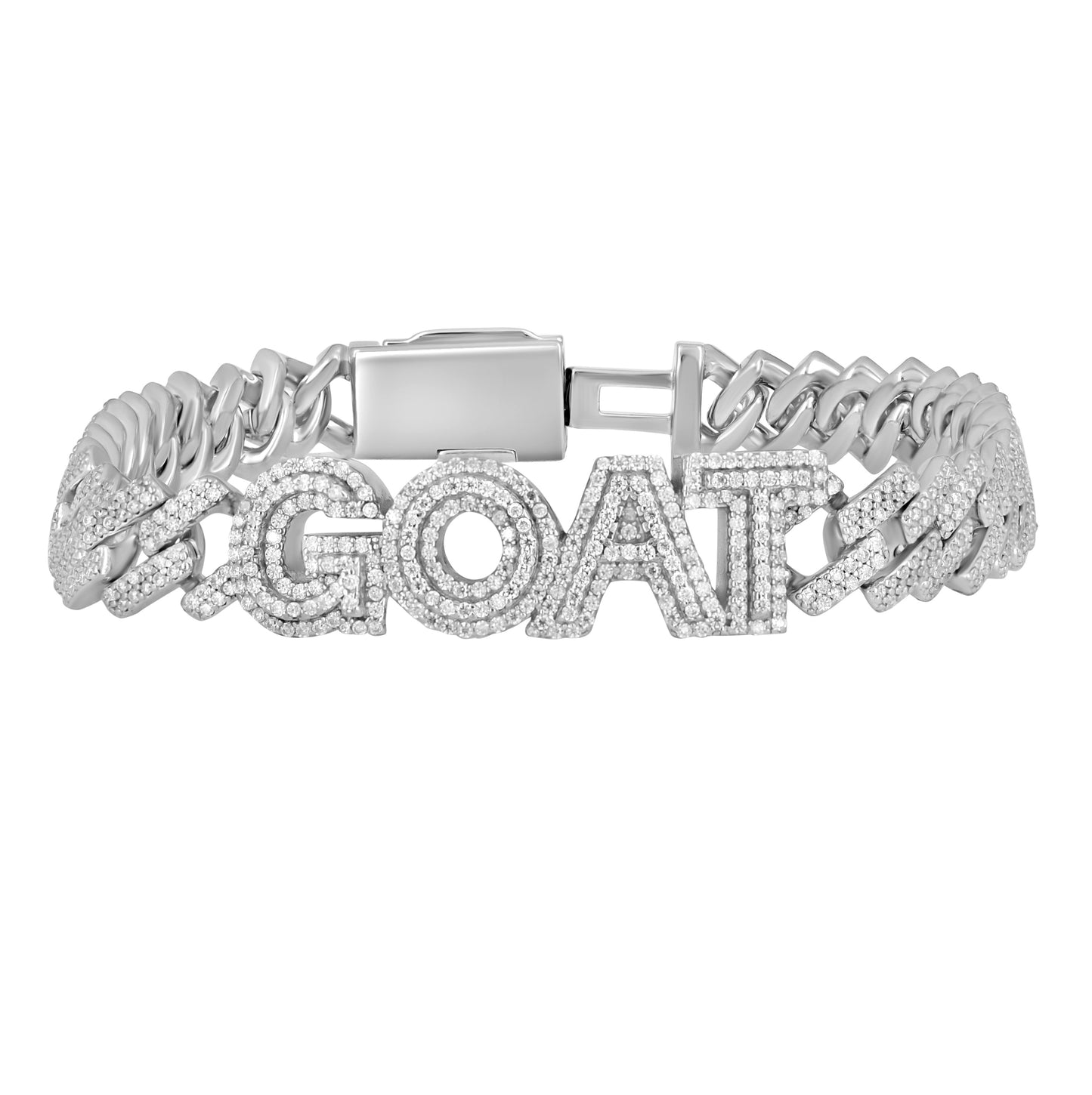 Sterling Silver Mens Moissanite GOAT Cuban Chain Bracelet