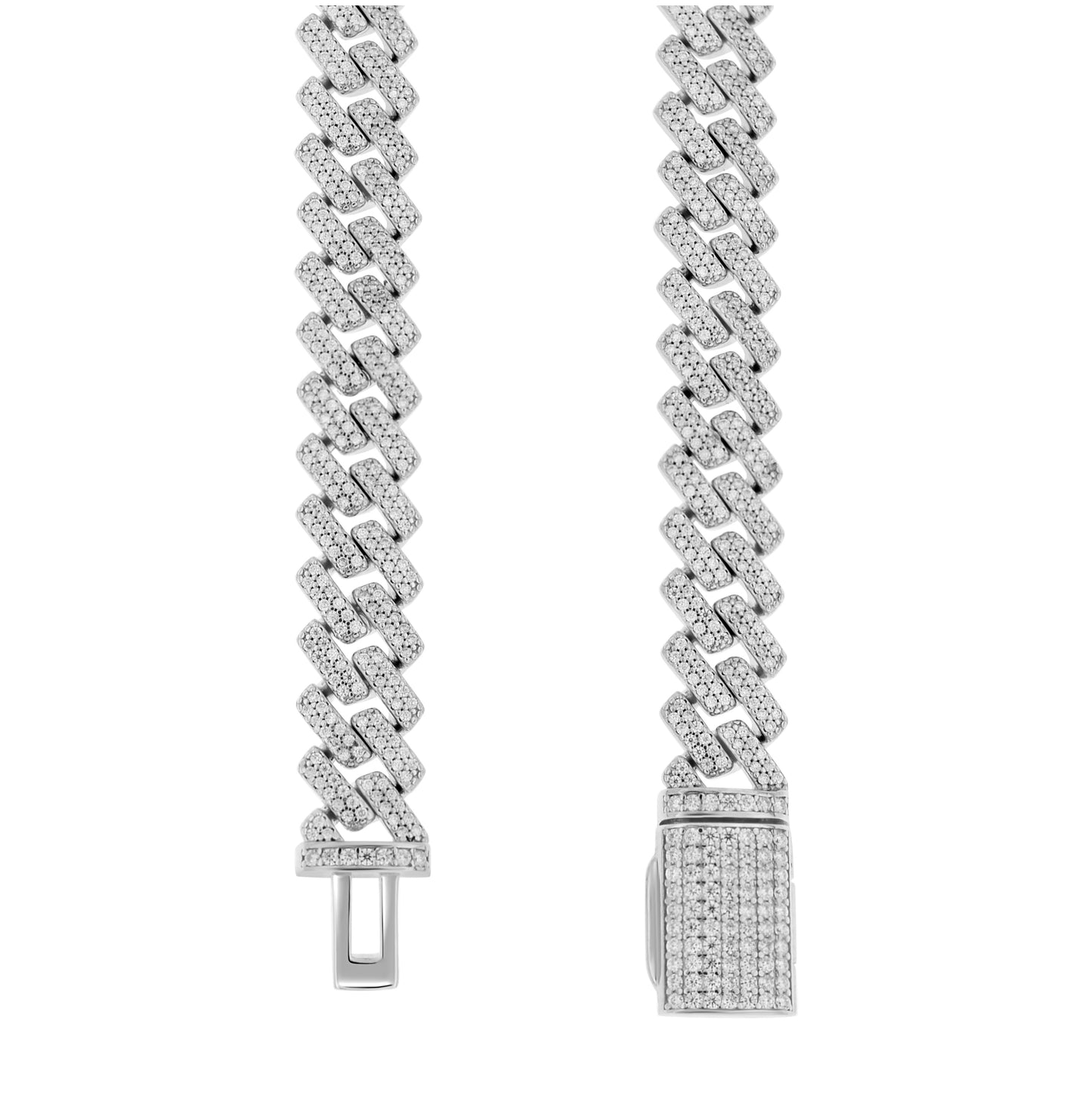 Sterling Silver Mens Moissanite DIOR Cuban Chain Bracelet 10mm