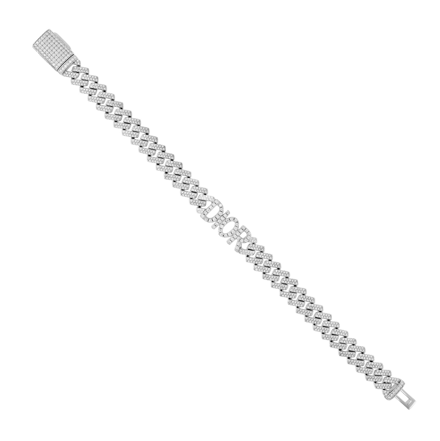 Sterling Silver Mens Moissanite DIOR Cuban Chain Bracelet 10mm