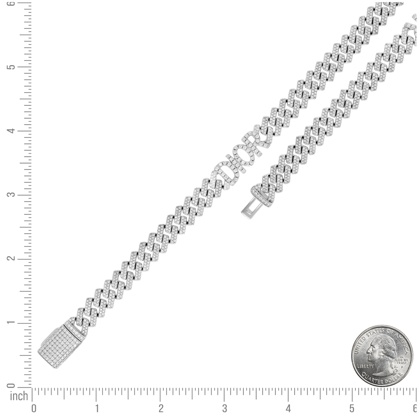 Sterling Silver Mens Moissanite DIOR Cuban Chain Bracelet 10mm
