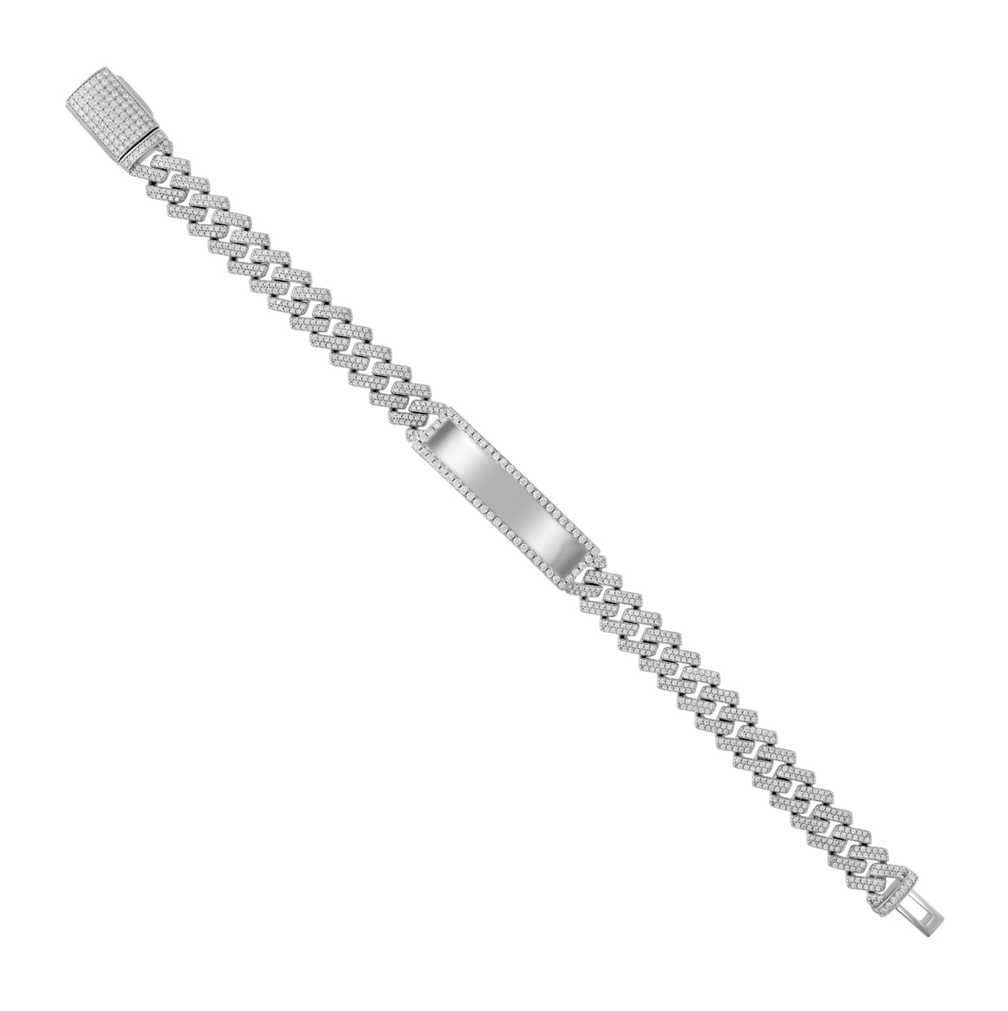 Sterling Silver Mens Moissanite Cuban Chain ID Bracelet 10mm