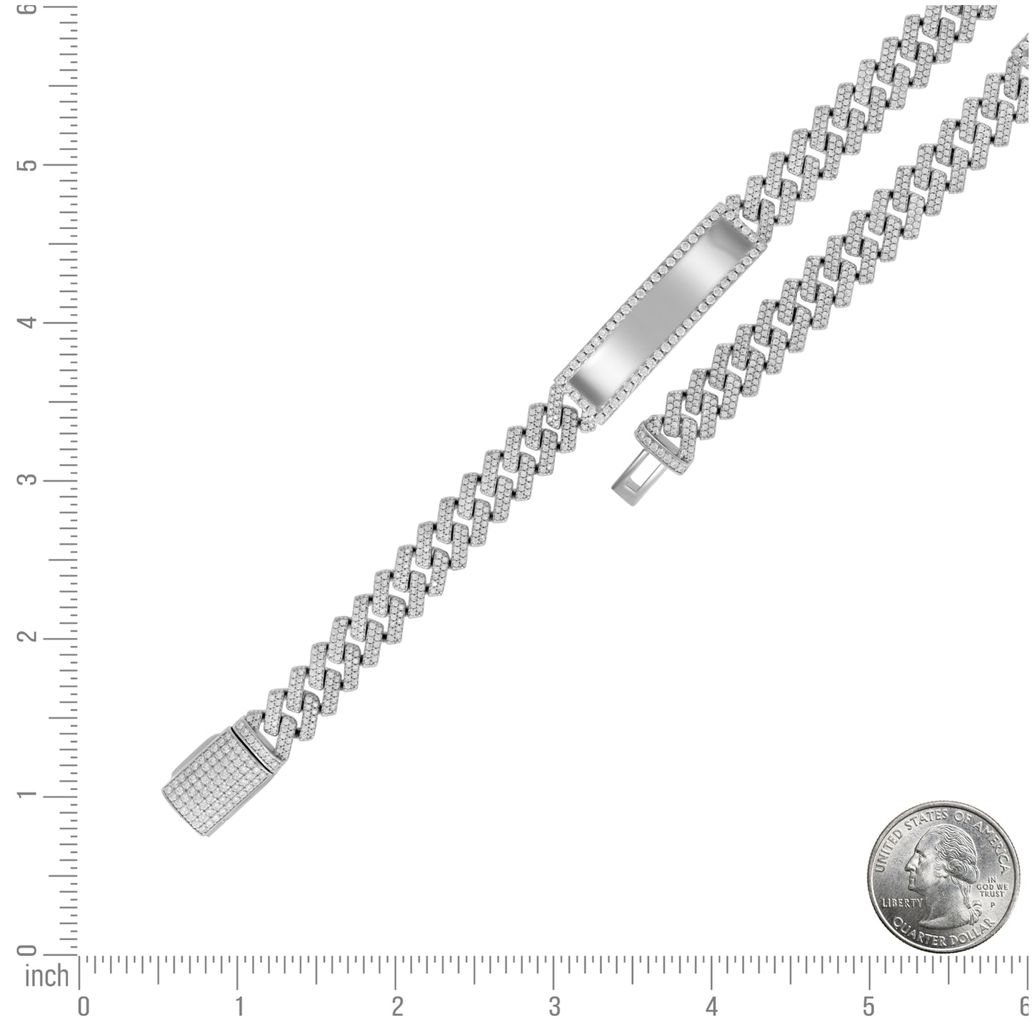 Sterling Silver Mens Moissanite Cuban Chain ID Bracelet 10mm