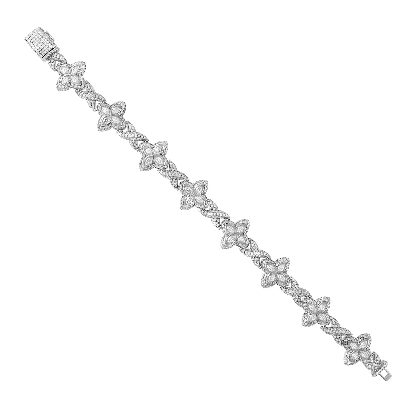 Sterling Silver Womens Marquise Round Moissanite Infinity Clover Good Luck Charm Bracelet 16mm