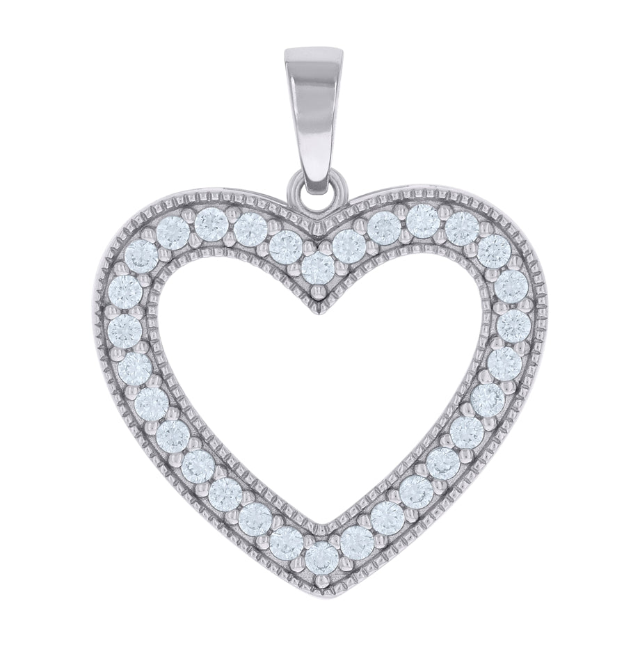 Sterling Silver Womens Cubic Zirconia Heart Charm Pendant