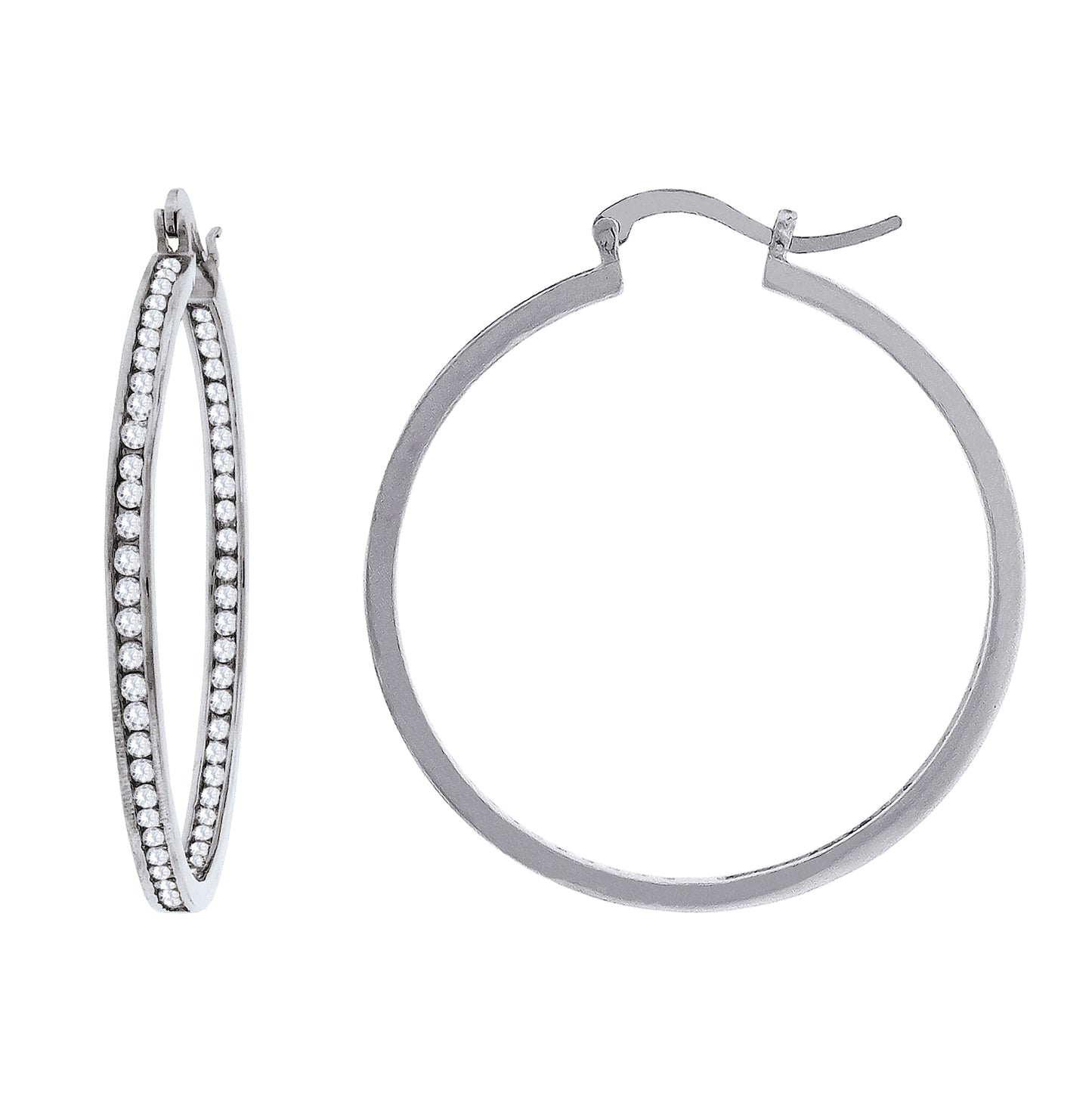 Sterling Silver Or Yellow-Tone Womens Cubic Zirconia Single Row Huggie Hoop Earrings