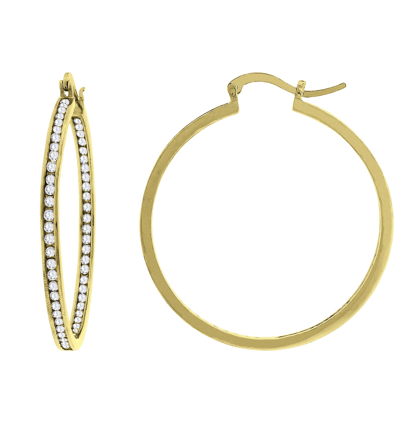 Sterling Silver Or Yellow-Tone Womens Cubic Zirconia Single Row Huggie Hoop Earrings