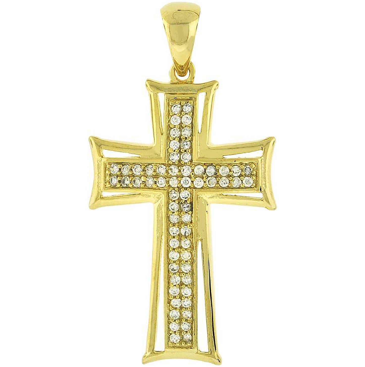 Sterling Silver Yellow-Tone Unisex Cubic-Zirconia Cross Religious Charm Pendant