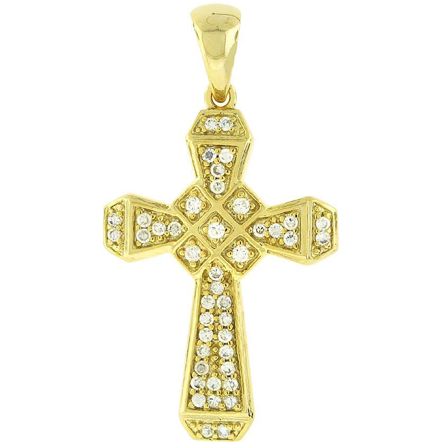 Sterling Silver Yellow-Tone Unisex Cubic-Zirconia Cross Religious Charm Pendant
