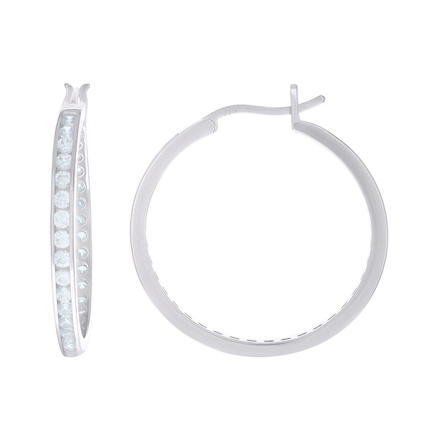Sterling Silver Or Yellow-Tone Womens Cubic Zirconia In-Out Hoop Earrings 28mm