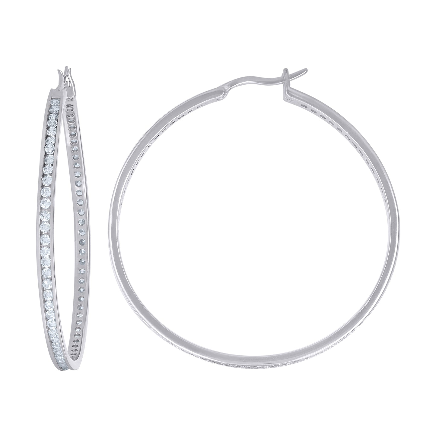 Sterling Silver Or Yellow-Tone Womens Cubic Zirconia Single Row Huggie Hoop Earrings